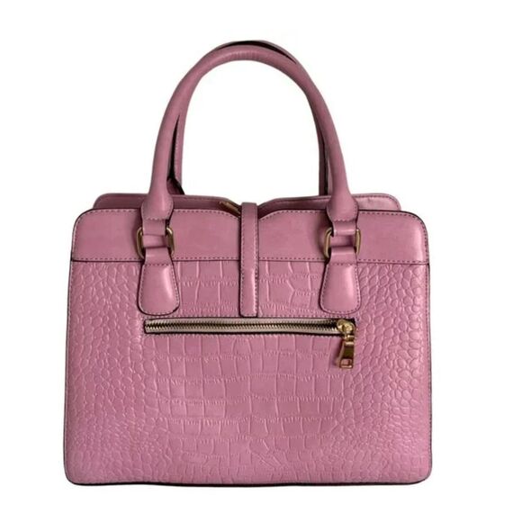 Lavender Croc Embossed Satchel Handbag with Gold Hardware Elegant Top Handle - Picture 2 of 9